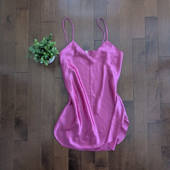 HOT PINK SILKY SATIN VINTAGE SLIP DRESS - Picture 1 of 3